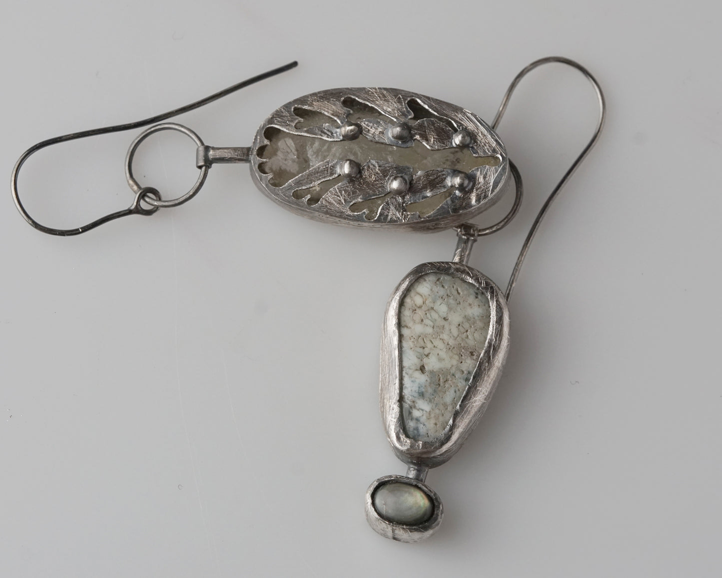 Sterling Silver Prasiolite Chrysoprase Black Abalone Shell Earrings