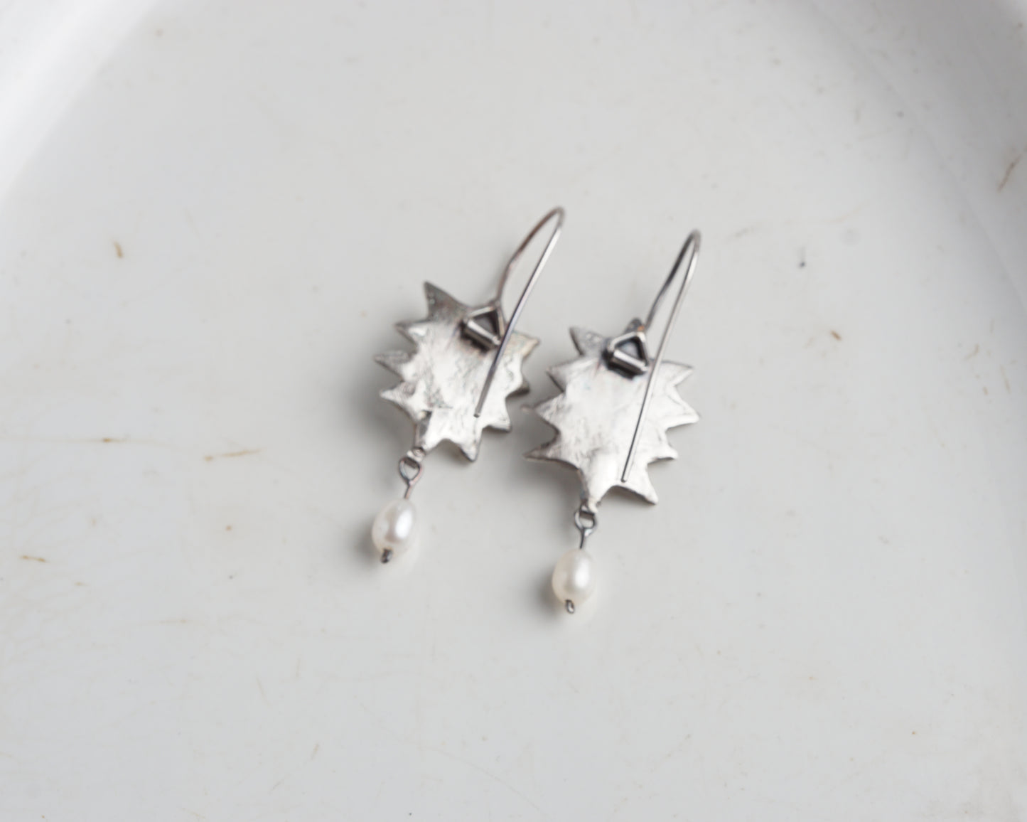 Handcrafted Silver Sunburst Earrings with Rose Quartz, Carnelian & Freshwater Pearls