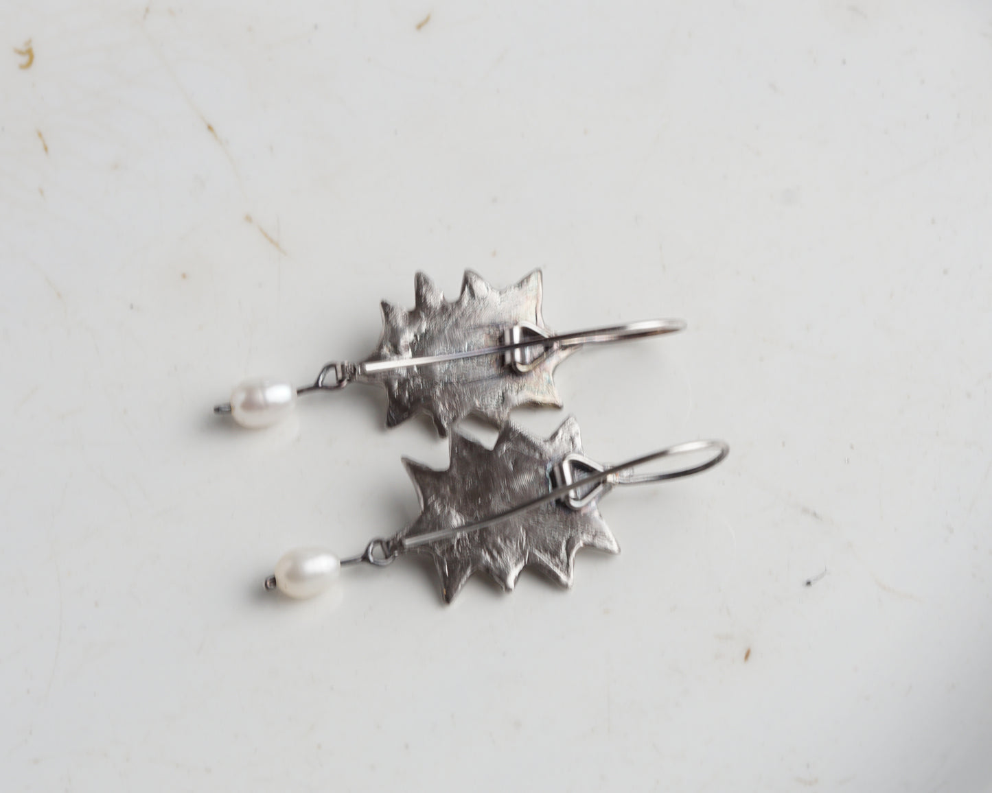 Handcrafted Silver Sunburst Earrings with Rose Quartz, Carnelian & Freshwater Pearls