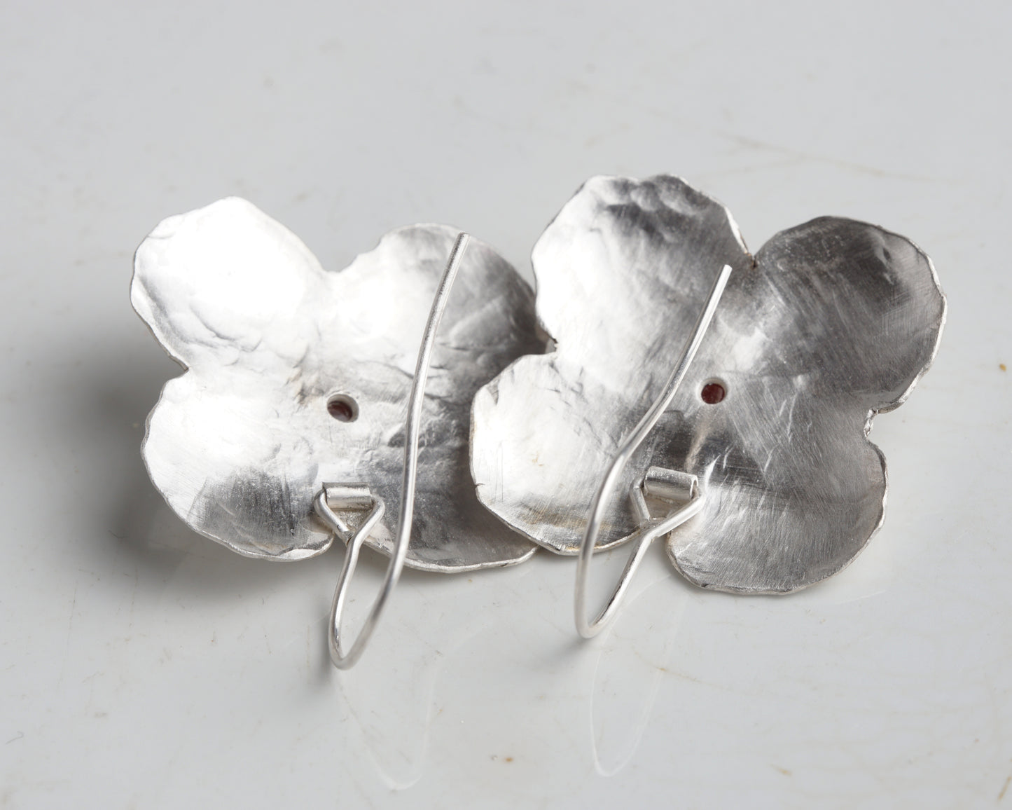 Silver Flower Earrings with Ruby