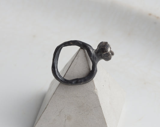 Oxidized Silver Bud Ring with Gold Detail