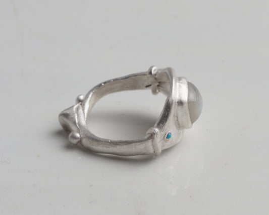 Sugarloaf Moonstone and Turquoise Silver Ring