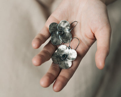 Boucles d'oreilles en argent sterling et agate mousse florale