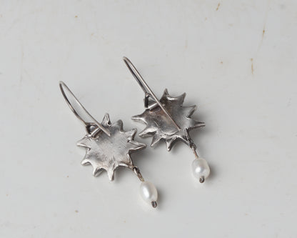 Silver Sun Earrings with Labradorite and Zirconia