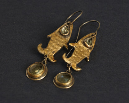 Gold-Plated Fish Earrings with Blue Topaz and Lemon Quartz
