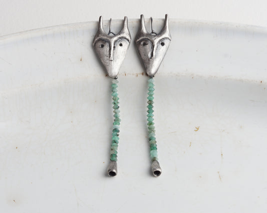 Emerald Creature Mask Earrings