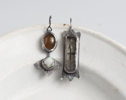 Mismatched Window & Flower Earrings