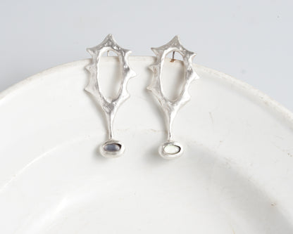 Black Abalone Silver Earrings with Matte Finish