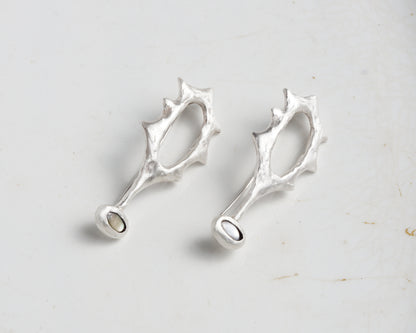 Black Abalone Silver Earrings with Matte Finish