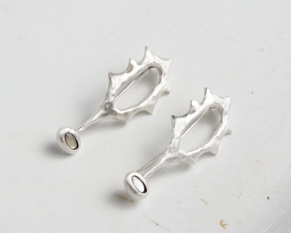 Black Abalone Silver Earrings with Matte Finish