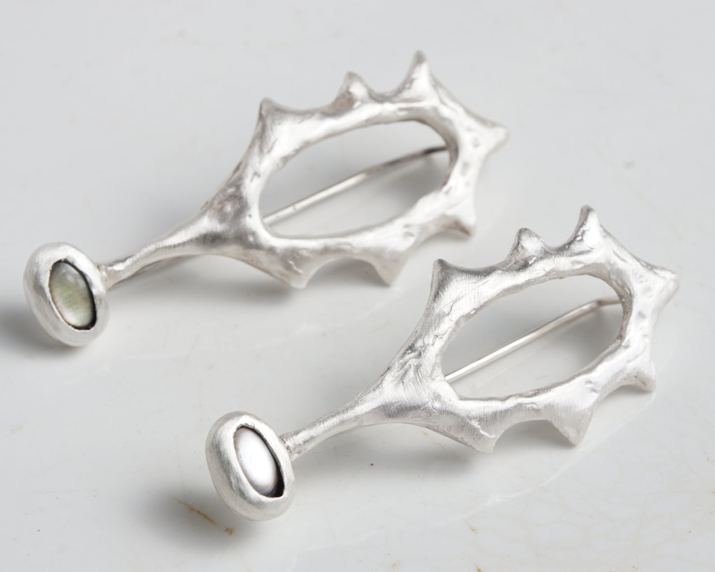 Black Abalone Silver Earrings with Matte Finish