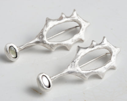 Black Abalone Silver Earrings with Matte Finish