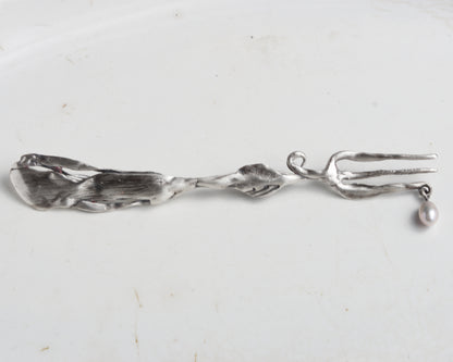 Oyster Fork Silver Brooch