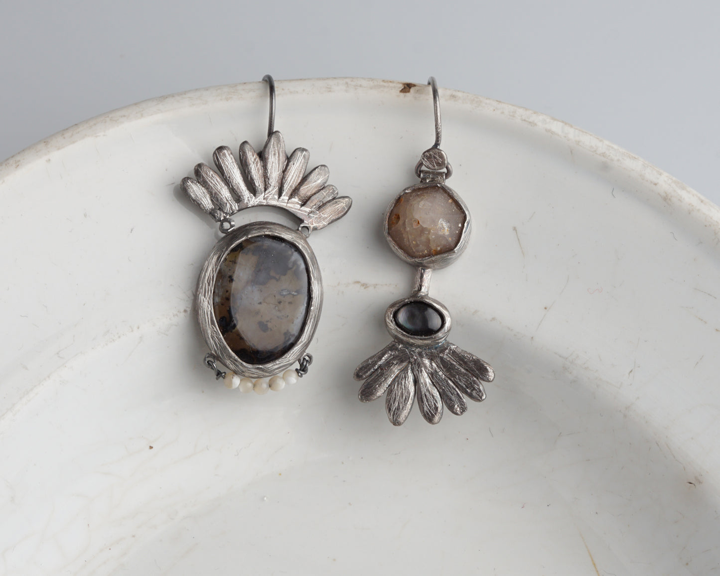 Dendritic Agate Mismatched Earrings