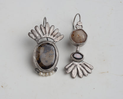 Dendritic Agate Mismatched Earrings