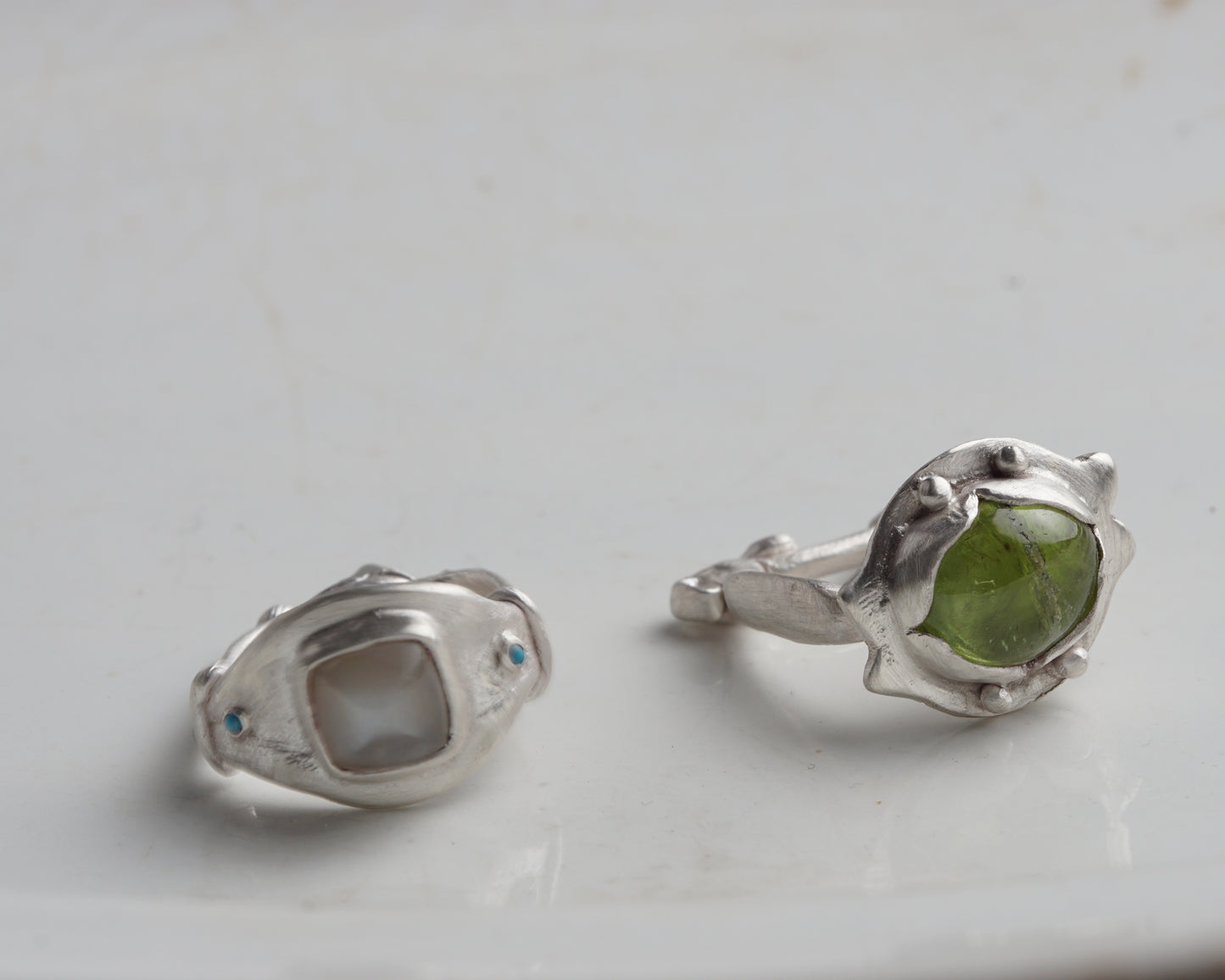 Sugarloaf Moonstone and Turquoise Silver Ring