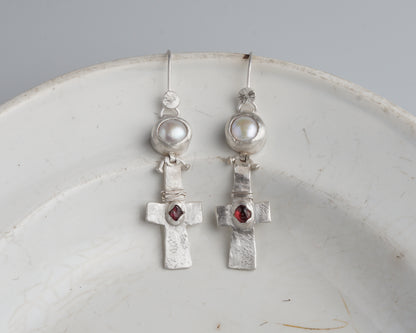 Blood Drop Pearl & Garnet Earrings