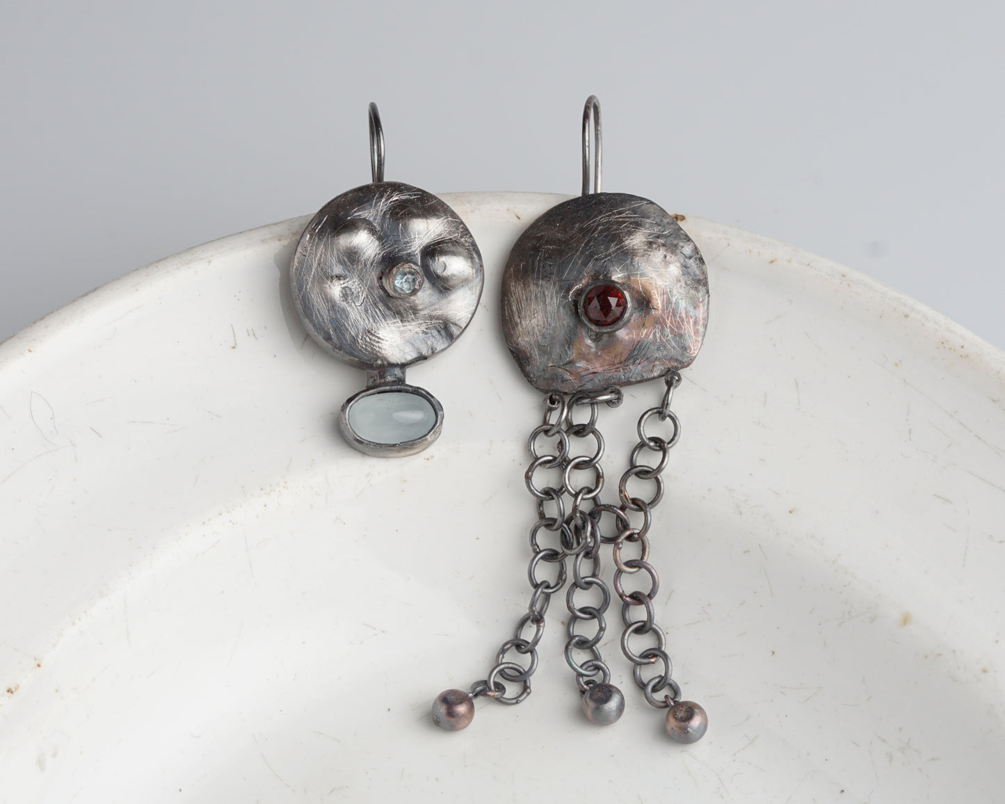 Archaic aquamarine and ruby earrings