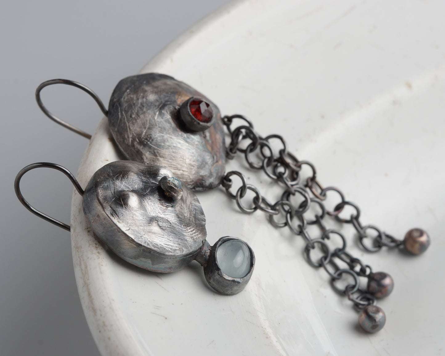 Archaic aquamarine and ruby earrings