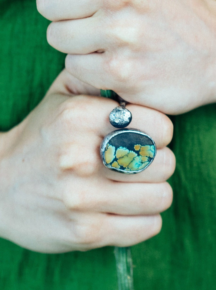 Bague en Calcite Turquoise et Argent