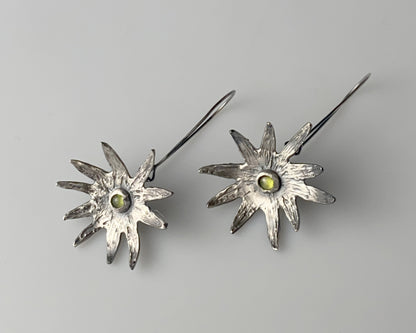 Silver Starburst Peridot Earrings