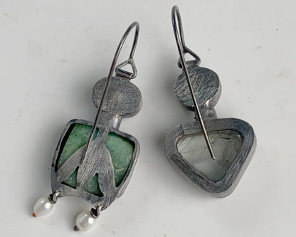 Sterling Silver Earrings with Gowlite, Chrysoprase, Prasiolite, and Pearls