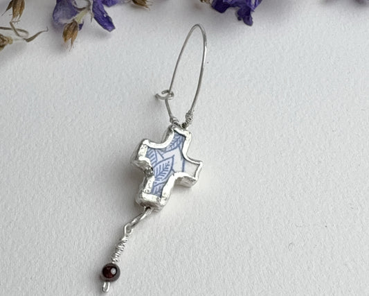 Vintage porcelain Cross earring