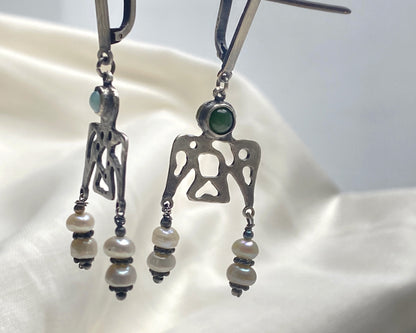 Boucles d'oreilles Ange avec pendentifs en perle de rivière