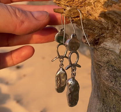 Boucles d'oreilles en agate verte et perles baroques